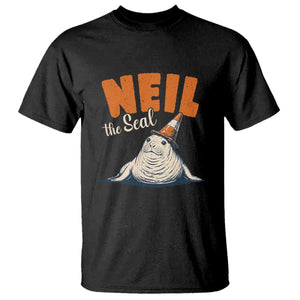 Vintage Neil the Seal Wearing Traffic Cone Hat Meme T Shirt Cute Retro Viral Chaotic Southern Elephant Seal TS02 Black Print Your Wear