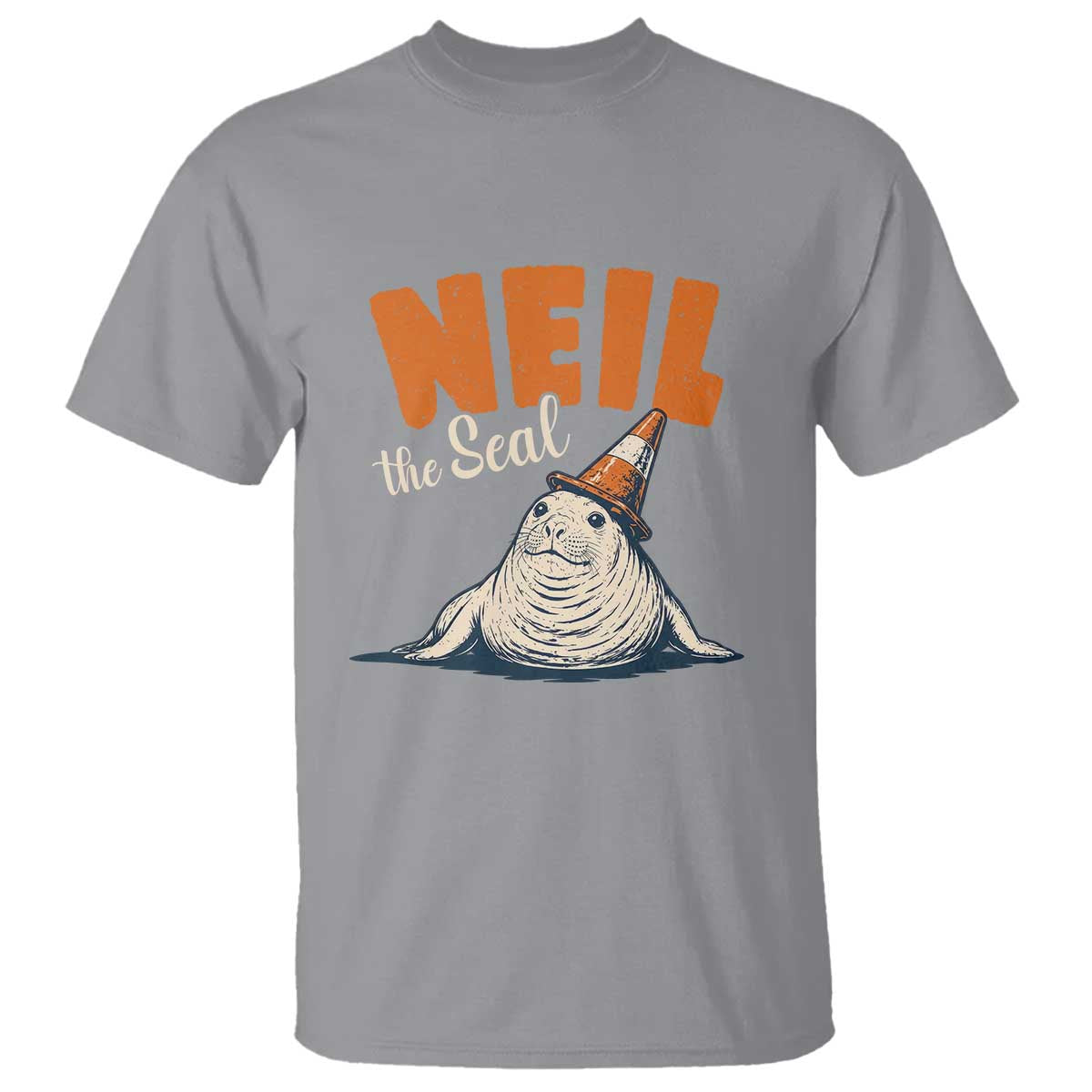Vintage Neil the Seal Wearing Traffic Cone Hat Meme T Shirt Cute Retro Viral Chaotic Southern Elephant Seal TS02 Sport Gray Print Your Wear