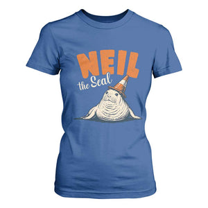 Vintage Neil the Seal Wearing Traffic Cone Hat Meme T Shirt For Women Cute Retro Viral Chaotic Southern Elephant Seal TS02 Royal Blue Print Your Wear