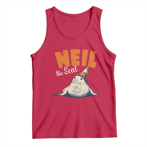 Vintage Neil the Seal Wearing Traffic Cone Hat Meme Tank Top Cute Retro Viral Chaotic Southern Elephant Seal TS02 Red Print Your Wear