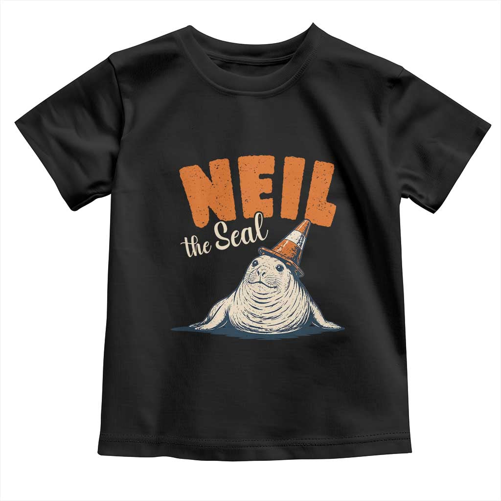 Vintage Neil the Seal Wearing Traffic Cone Hat Meme Toddler T Shirt Cute Retro Viral Chaotic Southern Elephant Seal TS02 Black Print Your Wear