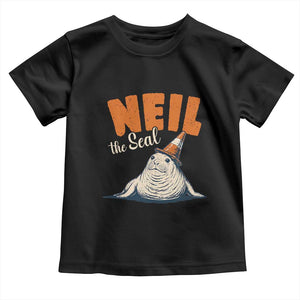 Vintage Neil the Seal Wearing Traffic Cone Hat Meme Toddler T Shirt Cute Retro Viral Chaotic Southern Elephant Seal TS02 Black Print Your Wear