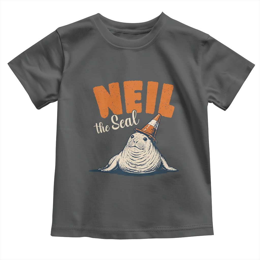 Vintage Neil the Seal Wearing Traffic Cone Hat Meme Toddler T Shirt Cute Retro Viral Chaotic Southern Elephant Seal TS02 Dark Heather Print Your Wear