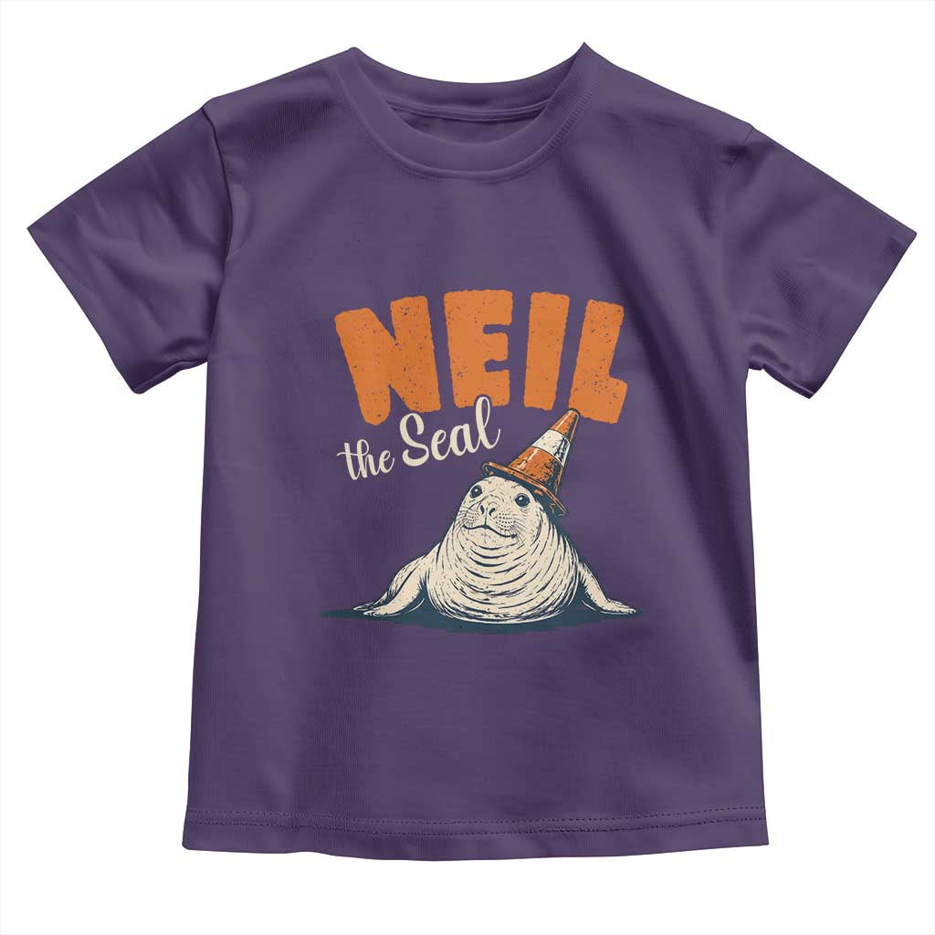 Vintage Neil the Seal Wearing Traffic Cone Hat Meme Toddler T Shirt Cute Retro Viral Chaotic Southern Elephant Seal TS02 Purple Print Your Wear