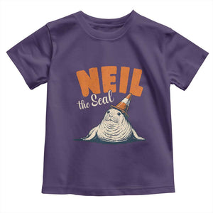 Vintage Neil the Seal Wearing Traffic Cone Hat Meme Toddler T Shirt Cute Retro Viral Chaotic Southern Elephant Seal TS02 Purple Print Your Wear