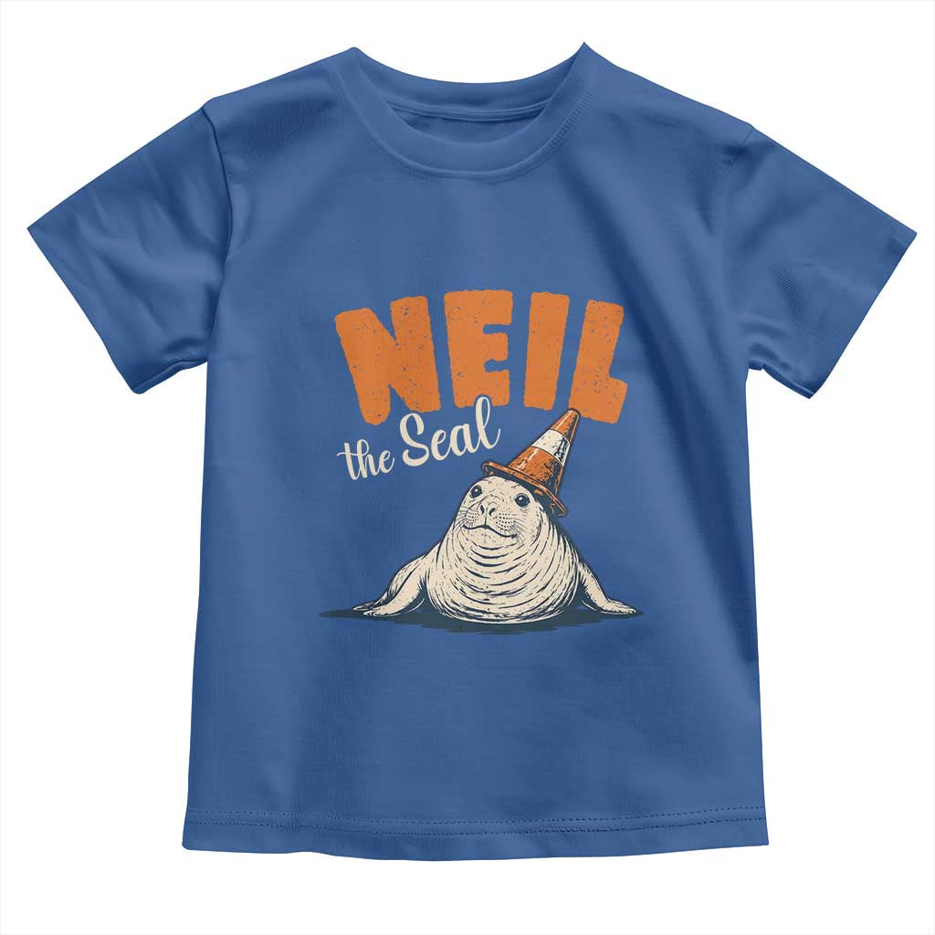 Vintage Neil the Seal Wearing Traffic Cone Hat Meme Toddler T Shirt Cute Retro Viral Chaotic Southern Elephant Seal TS02 Royal Blue Print Your Wear