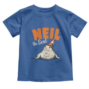 Vintage Neil the Seal Wearing Traffic Cone Hat Meme Toddler T Shirt Cute Retro Viral Chaotic Southern Elephant Seal TS02 Royal Blue Print Your Wear