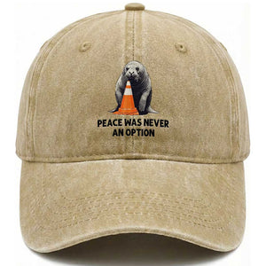 Funny Neil the Seal Peace Was Never An Option Meme Washed Cotton Baseball Cap Chaotic Southern Elephant Seal Traffic Cone TS02 Print Your Wear