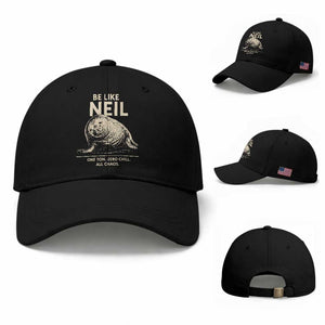 Be Like Neil the Seal One Ton Zero Chill All Chaos Baseball Cap Sarcastic Viral Chaotic Elephant Seal Meme Life Advice TS02 Baseball Cap Universal Fit Black Print Your Wear