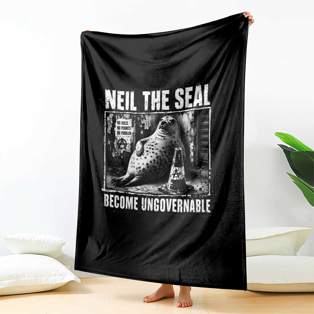 Punk Rock Neil the Seal Become Ungovernable Poster Style Throw Blanket Funny Viral Chaotic Elephant Seal Traffic Cone Meme TS02 Print Your Wear