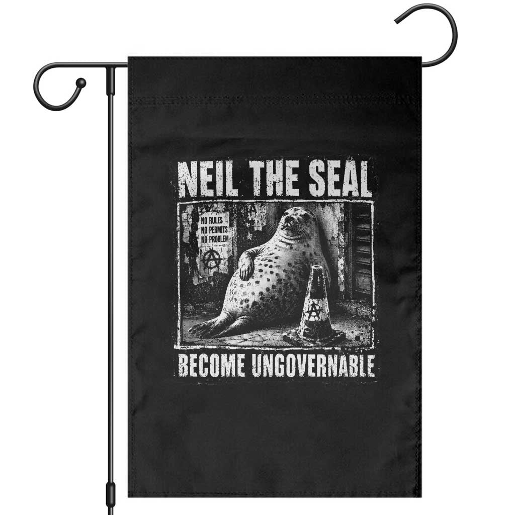 Punk Rock Neil the Seal Become Ungovernable Poster Style Garden Flag Funny Viral Chaotic Elephant Seal Traffic Cone Meme TS02 Black Print Your Wear