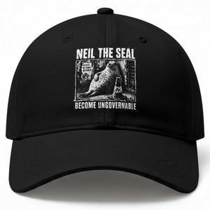 Punk Rock Neil the Seal Become Ungovernable Poster Style Baseball Cap Funny Viral Chaotic Elephant Seal Traffic Cone Meme TS02 Print Your Wear