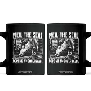 Punk Rock Neil the Seal Become Ungovernable Poster Style Coffee Mug Funny Viral Chaotic Elephant Seal Traffic Cone Meme TS02 Black Print Your Wear