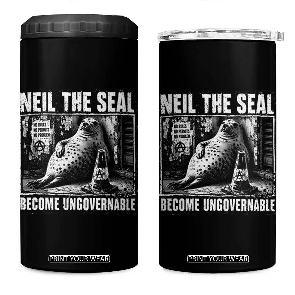 Punk Rock Neil the Seal Become Ungovernable Poster Style 4 in 1 Can Cooler Tumbler Funny Viral Chaotic Elephant Seal Traffic Cone Meme TS02 One Size: 16 oz Black Print Your Wear