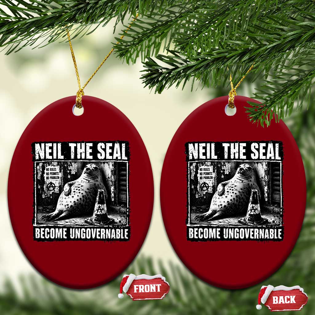 Punk Rock Neil the Seal Become Ungovernable Poster Style Ceramic Ornament Funny Viral Chaotic Elephant Seal Traffic Cone Meme TS02 Print Your Wear