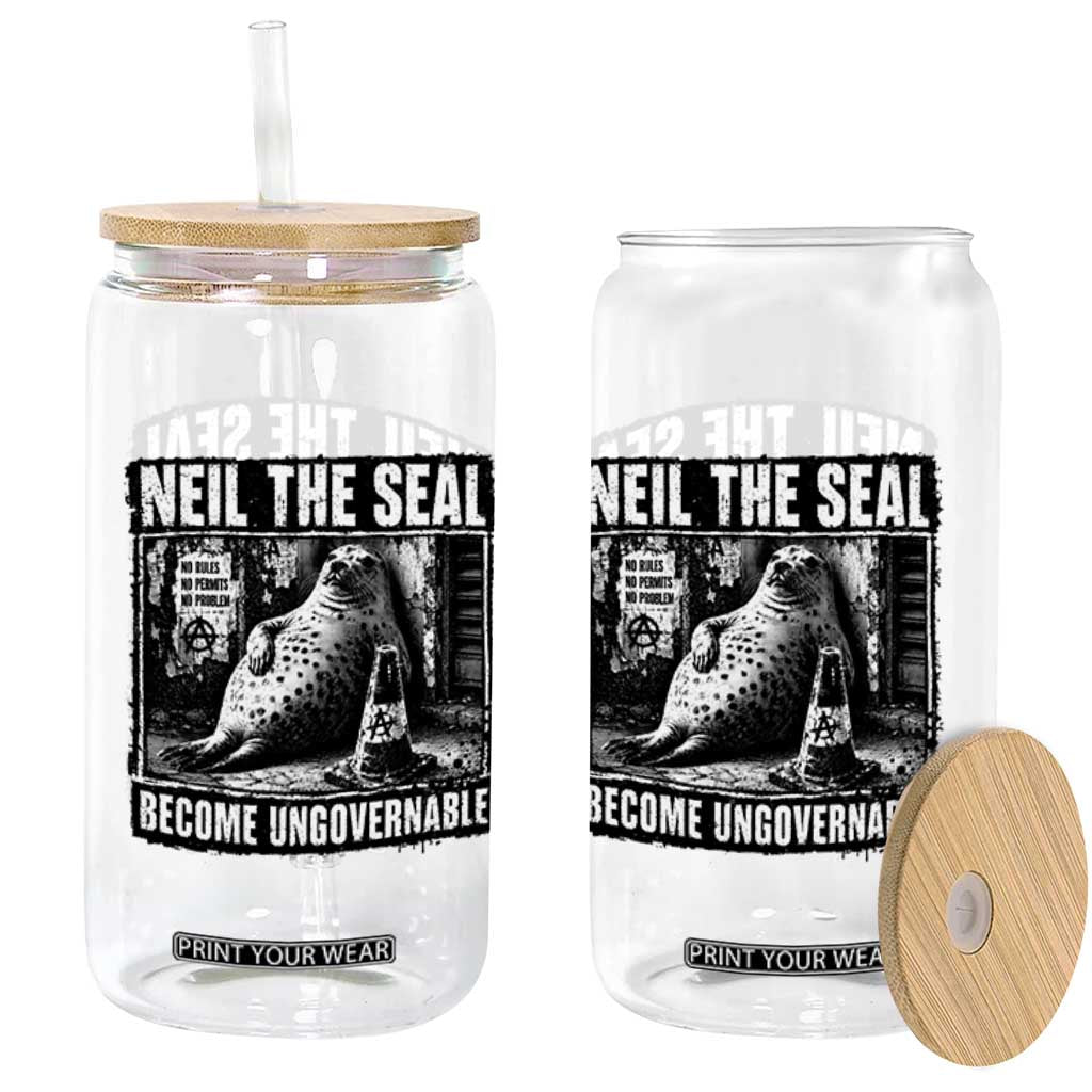 Punk Rock Neil the Seal Become Ungovernable Poster Style Glass Can Funny Viral Chaotic Elephant Seal Traffic Cone Meme TS02 Print Your Wear