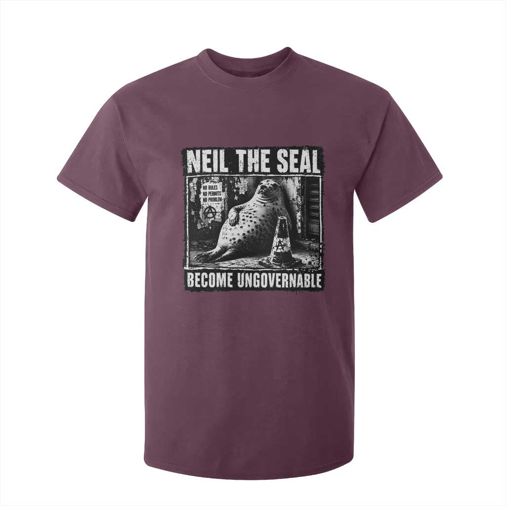Punk Rock Neil the Seal Become Ungovernable Poster Style T Shirt For Kid Funny Viral Chaotic Elephant Seal Traffic Cone Meme TS02 Maroon Print Your Wear