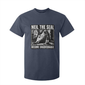 Punk Rock Neil the Seal Become Ungovernable Poster Style T Shirt For Kid Funny Viral Chaotic Elephant Seal Traffic Cone Meme TS02 Navy Print Your Wear