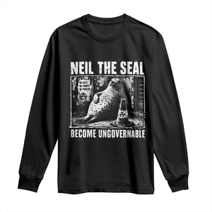 Punk Rock Neil the Seal Become Ungovernable Poster Style Long Sleeve Shirt Funny Viral Chaotic Elephant Seal Traffic Cone Meme TS02 Black Print Your Wear
