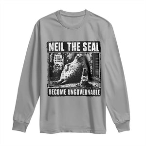 Punk Rock Neil the Seal Become Ungovernable Poster Style Long Sleeve Shirt Funny Viral Chaotic Elephant Seal Traffic Cone Meme TS02 Sport Gray Print Your Wear