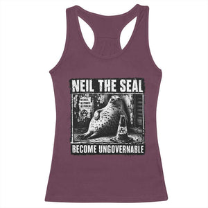 Punk Rock Neil the Seal Become Ungovernable Poster Style Racerback Tank Top Funny Viral Chaotic Elephant Seal Traffic Cone Meme TS02 Maroon Print Your Wear