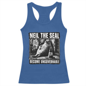 Punk Rock Neil the Seal Become Ungovernable Poster Style Racerback Tank Top Funny Viral Chaotic Elephant Seal Traffic Cone Meme TS02 Royal Blue Print Your Wear