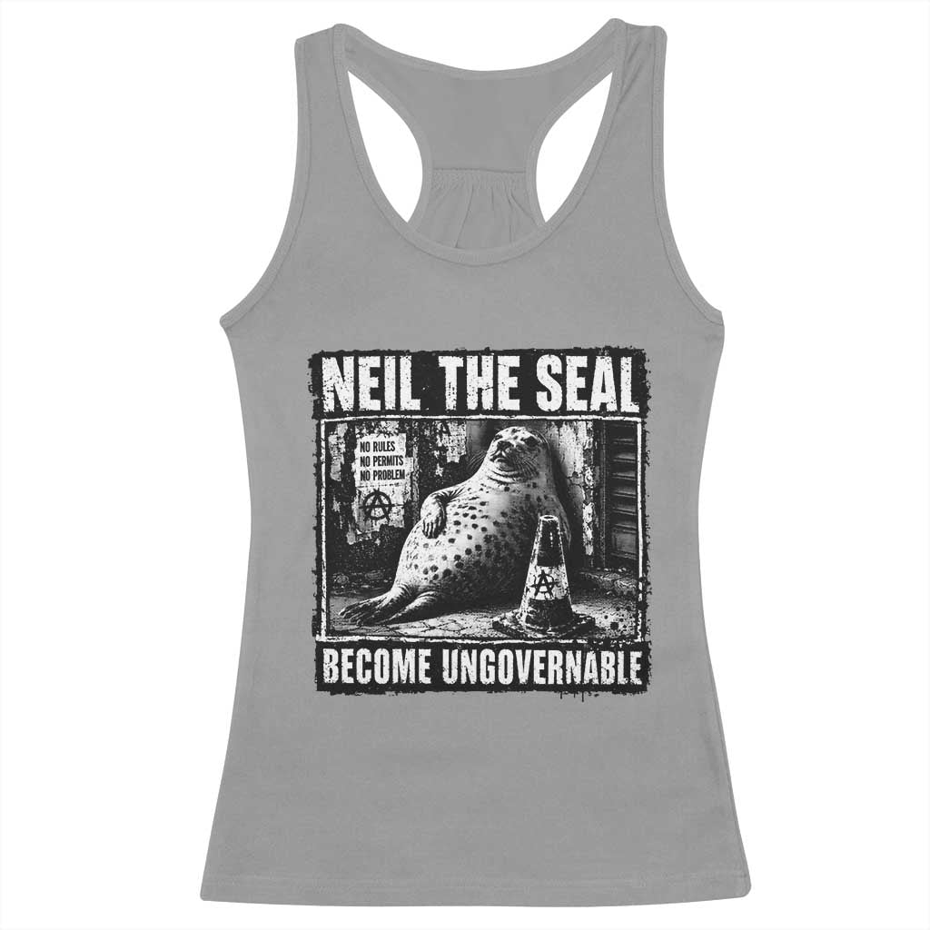 Punk Rock Neil the Seal Become Ungovernable Poster Style Racerback Tank Top Funny Viral Chaotic Elephant Seal Traffic Cone Meme TS02 Sport Gray Print Your Wear