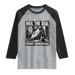 Punk Rock Neil the Seal Become Ungovernable Poster Style Raglan Shirt Funny Viral Chaotic Elephant Seal Traffic Cone Meme TS02 Heather Gray Black Print Your Wear
