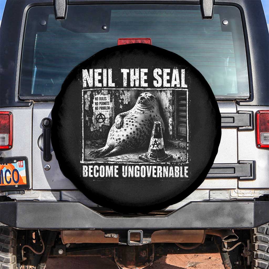Punk Rock Neil the Seal Become Ungovernable Poster Style Spare Tire Cover Funny Viral Chaotic Elephant Seal Traffic Cone Meme TS02 No hole Black Print Your Wear