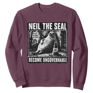 Punk Rock Neil the Seal Become Ungovernable Poster Style Sweatshirt Funny Viral Chaotic Elephant Seal Traffic Cone Meme TS02 Maroon Print Your Wear