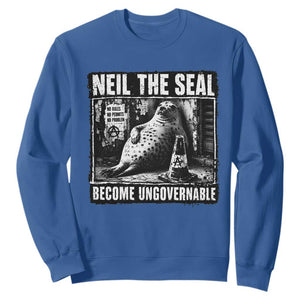 Punk Rock Neil the Seal Become Ungovernable Poster Style Sweatshirt Funny Viral Chaotic Elephant Seal Traffic Cone Meme TS02 Royal Blue Print Your Wear