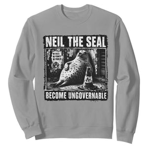 Punk Rock Neil the Seal Become Ungovernable Poster Style Sweatshirt Funny Viral Chaotic Elephant Seal Traffic Cone Meme TS02 Sport Gray Print Your Wear