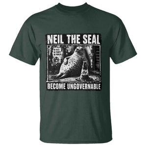 Punk Rock Neil the Seal Become Ungovernable Poster Style T Shirt Funny Viral Chaotic Elephant Seal Traffic Cone Meme TS02 Dark Forest Green Print Your Wear