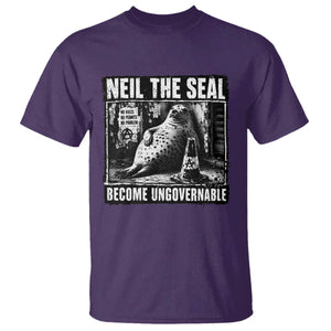 Punk Rock Neil the Seal Become Ungovernable Poster Style T Shirt Funny Viral Chaotic Elephant Seal Traffic Cone Meme TS02 Purple Print Your Wear