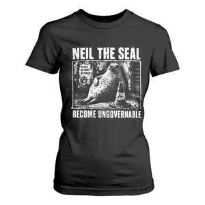 Punk Rock Neil the Seal Become Ungovernable Poster Style T Shirt For Women Funny Viral Chaotic Elephant Seal Traffic Cone Meme TS02 Black Print Your Wear