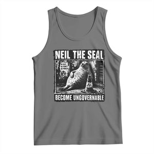 Punk Rock Neil the Seal Become Ungovernable Poster Style Tank Top Funny Viral Chaotic Elephant Seal Traffic Cone Meme TS02 Black Heather Print Your Wear