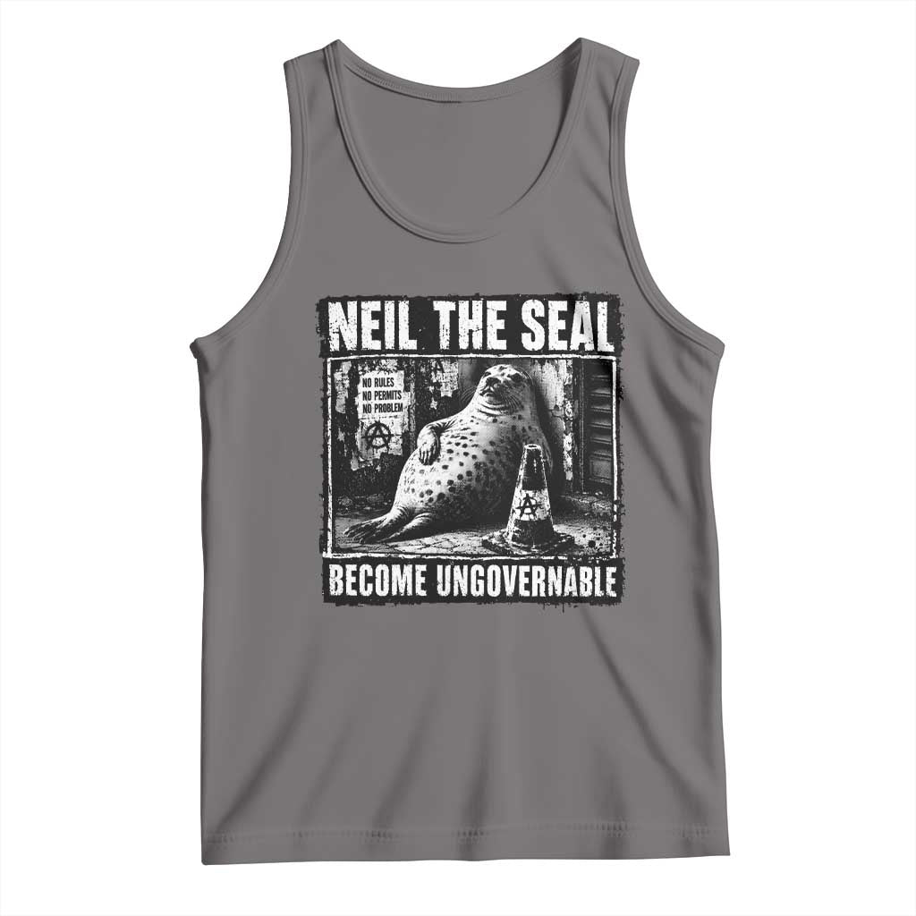Punk Rock Neil the Seal Become Ungovernable Poster Style Tank Top Funny Viral Chaotic Elephant Seal Traffic Cone Meme TS02 Deep Heather Print Your Wear