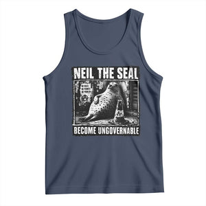 Punk Rock Neil the Seal Become Ungovernable Poster Style Tank Top Funny Viral Chaotic Elephant Seal Traffic Cone Meme TS02 Navy Print Your Wear