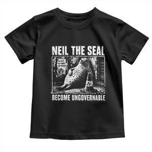 Punk Rock Neil the Seal Become Ungovernable Poster Style Toddler T Shirt Funny Viral Chaotic Elephant Seal Traffic Cone Meme TS02 Black Print Your Wear