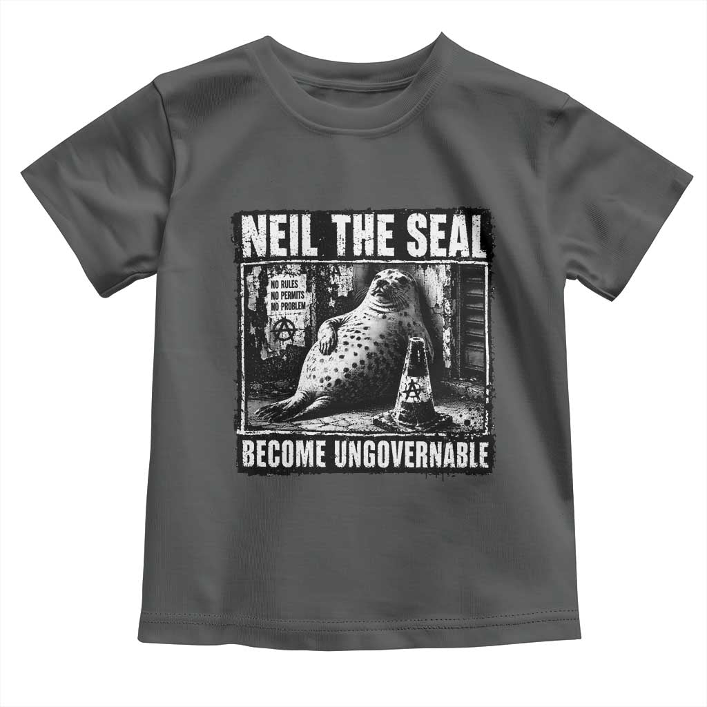 Punk Rock Neil the Seal Become Ungovernable Poster Style Toddler T Shirt Funny Viral Chaotic Elephant Seal Traffic Cone Meme TS02 Dark Heather Print Your Wear