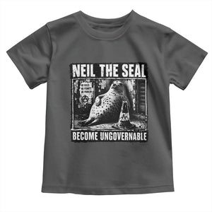 Punk Rock Neil the Seal Become Ungovernable Poster Style Toddler T Shirt Funny Viral Chaotic Elephant Seal Traffic Cone Meme TS02 Dark Heather Print Your Wear
