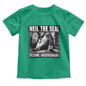 Punk Rock Neil the Seal Become Ungovernable Poster Style Toddler T Shirt Funny Viral Chaotic Elephant Seal Traffic Cone Meme TS02 Irish Green Print Your Wear