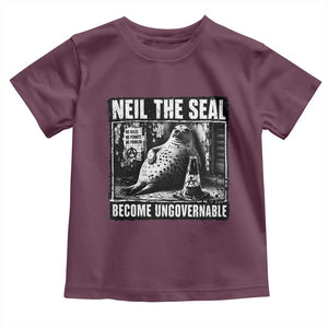 Punk Rock Neil the Seal Become Ungovernable Poster Style Toddler T Shirt Funny Viral Chaotic Elephant Seal Traffic Cone Meme TS02 Maroon Print Your Wear