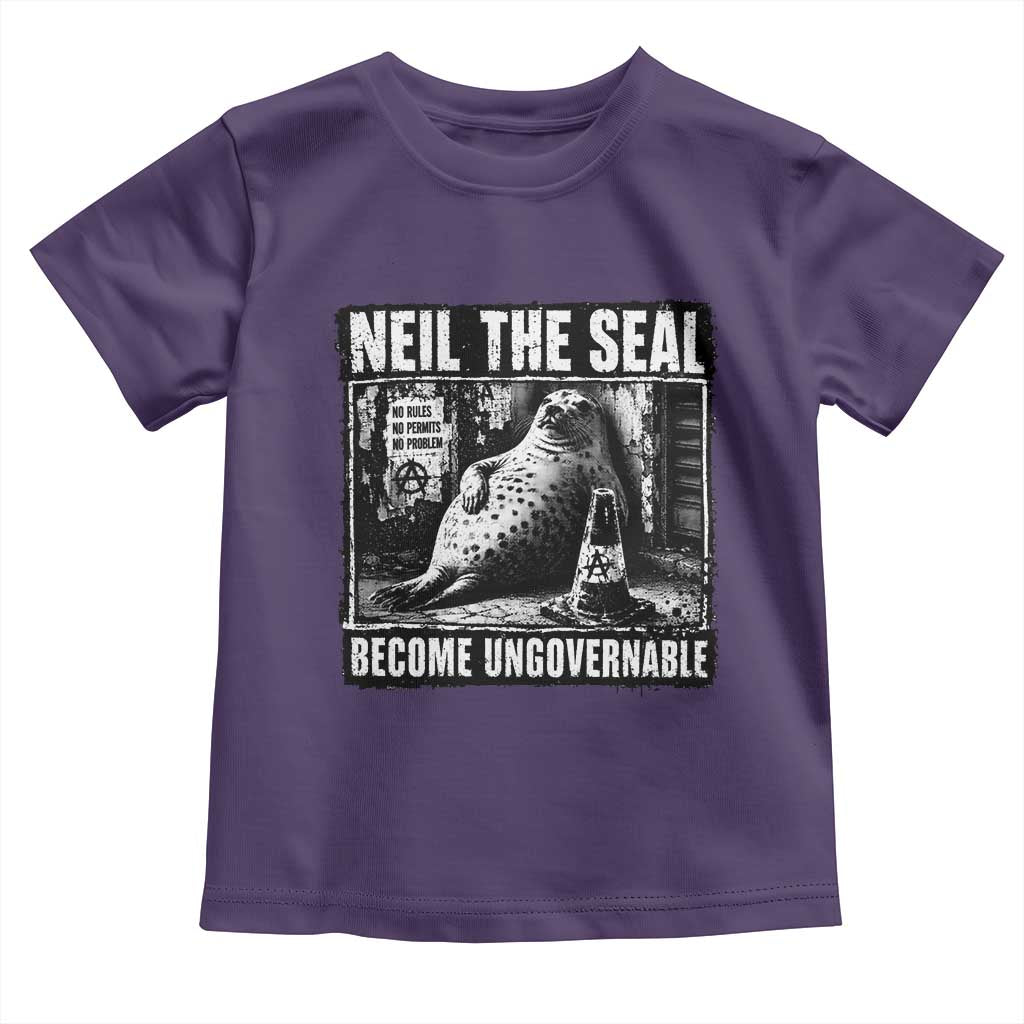Punk Rock Neil the Seal Become Ungovernable Poster Style Toddler T Shirt Funny Viral Chaotic Elephant Seal Traffic Cone Meme TS02 Purple Print Your Wear