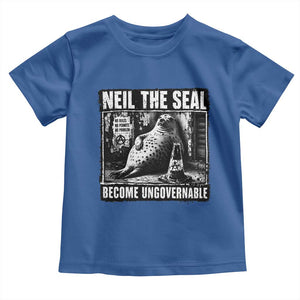 Punk Rock Neil the Seal Become Ungovernable Poster Style Toddler T Shirt Funny Viral Chaotic Elephant Seal Traffic Cone Meme TS02 Royal Blue Print Your Wear