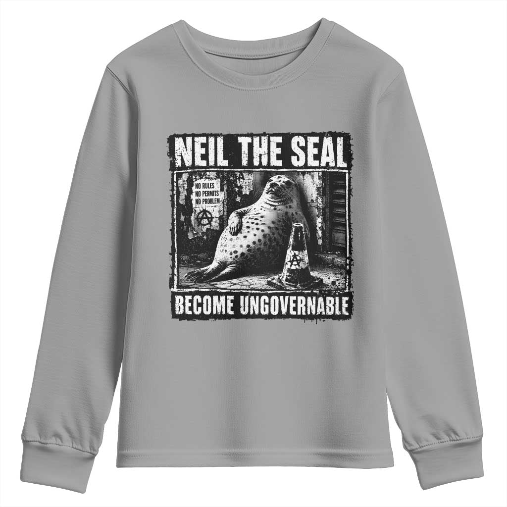 Punk Rock Neil the Seal Become Ungovernable Poster Style Youth Sweatshirt Funny Viral Chaotic Elephant Seal Traffic Cone Meme TS02 Sport Gray Print Your Wear