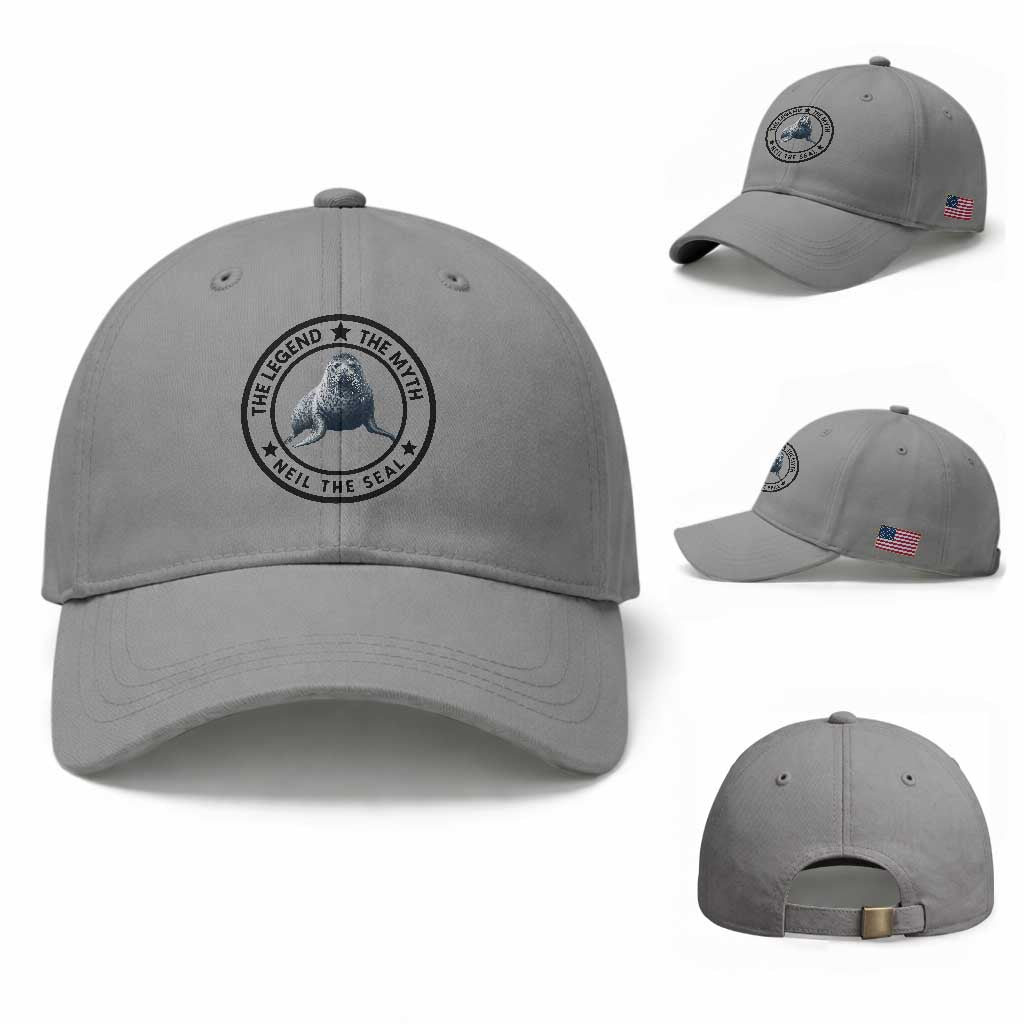 The Legend The Myth Neil The Seal Emblem Graphic Baseball Cap Funny Viral Southern Elephant Seal Meme TS02 Baseball Cap Universal Fit Sport Gray Print Your Wear
