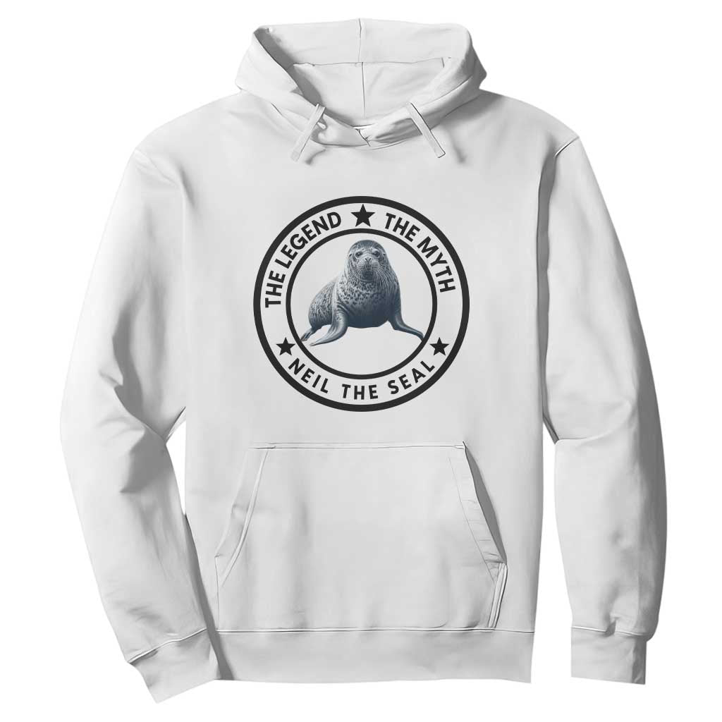 The Legend The Myth Neil The Seal Emblem Graphic Hoodie Funny Viral Southern Elephant Seal Meme TS02 White Print Your Wear