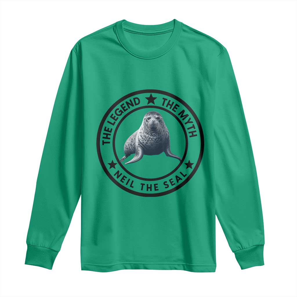 The Legend The Myth Neil The Seal Emblem Graphic Long Sleeve Shirt Funny Viral Southern Elephant Seal Meme TS02 Irish Green Print Your Wear
