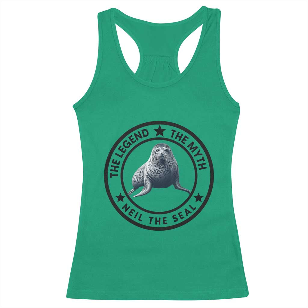 The Legend The Myth Neil The Seal Emblem Graphic Racerback Tank Top Funny Viral Southern Elephant Seal Meme TS02 Irish Green Print Your Wear